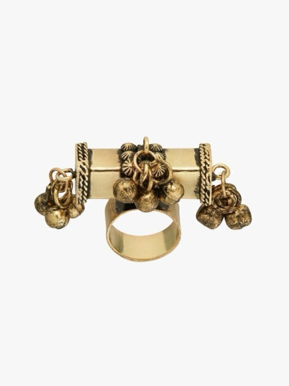 New Zara Rectangular Golden Ring with Ball Charms Limited Edition Small 7056/902